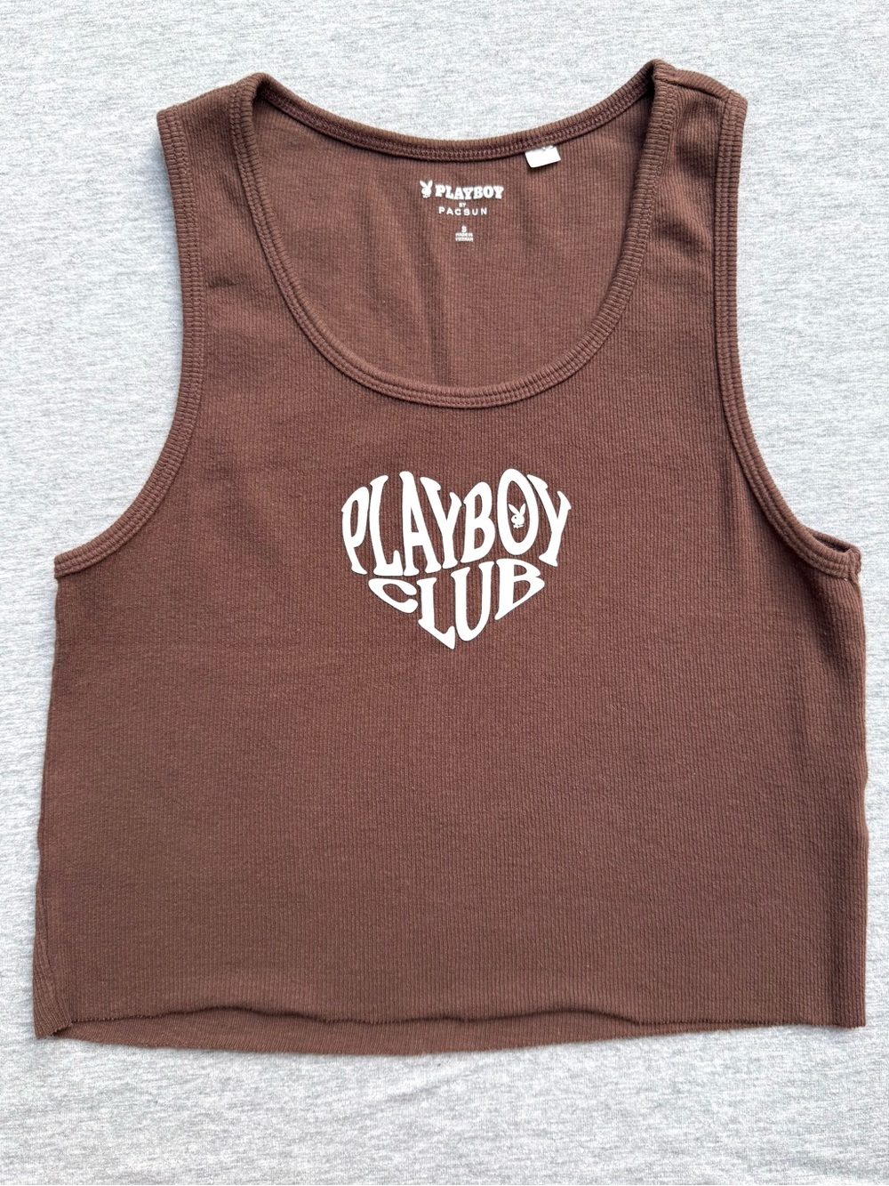 Playboy x PacSun Brown Ribbed Crop Tank Top Graphic Logo Y2K Womens Small